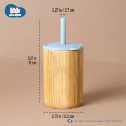 kids station Bamboo Sipper with Silicone Straw and Lid for Drinking- Bamboo, Silicone image 5