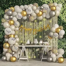 Gold and Silver Butterfly Theme Birthday Decoration Kit with White net and Light-37