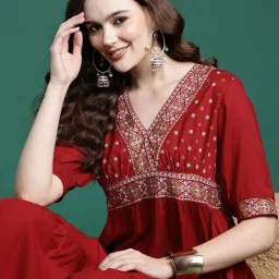 Women A-line Red Below Knee Dress-image-6