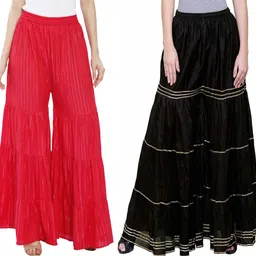 tnq Pack of 2 Women Regular Fit Red, Black Cotton Blend Trousers-picture-27
