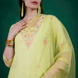Sangria Embroiderd Sequence Yellow Silk Blend Kurta with Pant and Dupatta Embroidered Kurta, Trouser/Pant & Dupatta Set image 2