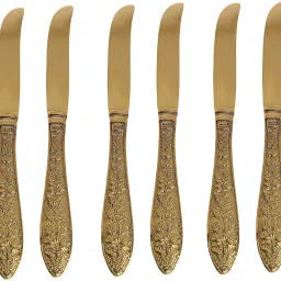 Brass Floral Design Butter Knife, Cheese Jam Knifes - Butter Spreader Set of 6 Brass Table Knife Set-image-84