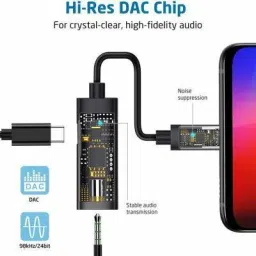 SANNO WORLD Black Type-C to 3.5mm Audio Jack and 2-in-1 Adapter Use For All Type-C Smartphone Phone Converter image 2