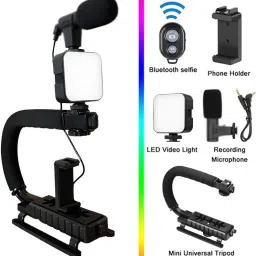 TECHGEAR photography Camera Video Handle DV Bracket With light microphone Stabilizer Kit Tripod Kit-image-12