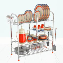 Dish Drainer Kitchen Rack All-in-One 4-Shelf Stainless Steel Utensil Rack | Kitchen Bartan Stand Dish Stor Steel-image-86