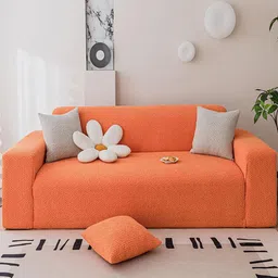 HOUSE OF QUIRK Orange-Coloured Self-Designed 220 GSM Stretchable 1-Seater Sofa Cover-image-94