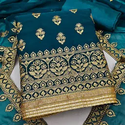 KALINI Green & Gold-Toned Embroidered Silk Georgette Unstitched Dress Material-picture-7
