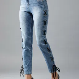 DOLCE CRUDO Women Blue Slim Fit High-Rise Clean Look Stretchable Jeans-picture-42