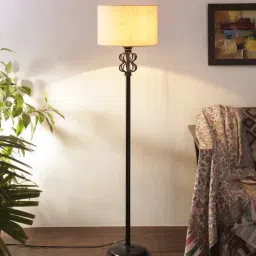 new era Basic Iron Floor Lamp with Cotton Shade (Black & off-white)-picture-0