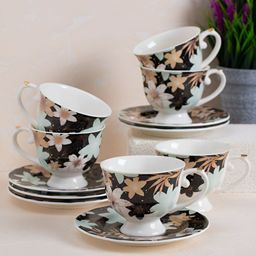 JCPL Blue & Black 12 Pieces Printed Ceramic Glossy Cups & Saucers 180 ml Each-37
