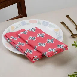TARAN LIVING Pink & White 4 Pieces Geometric Printed Cotton Dinner Table Napkins-28