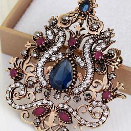 SYGA Women Crystal Studded Crown Style Lapel Pin-13