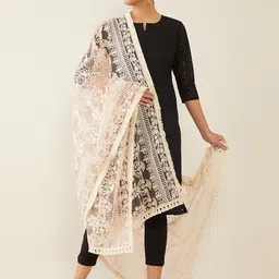 Soch Peach-Coloured & White Embroidered Dupatta-17