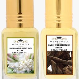 Menjewell Set of 2 Rajnigandha & Oudh Wooden Musk Attar - 5 ml each-0