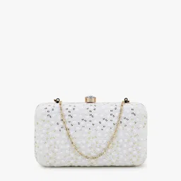 Anekaant White & Gold-Toned Embroidered Sequinned Box Clutch-picture-14
