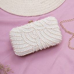 FABBHUE Embellished Pearl Beaded Box Clutch-44
