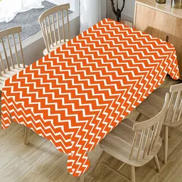 AEROHAVEN Orange & White Geometric Printed Cotton 4-Seater Table Cover-8