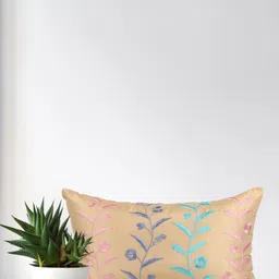 Home Beige Embroidered Rectangle Cushion Covers-image-4