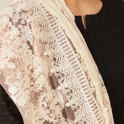 Soch Peach-Coloured & White Embroidered Dupatta image 3