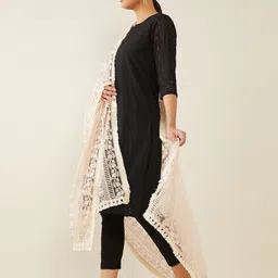 Soch Peach-Coloured & White Embroidered Dupatta image 2