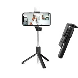 Wrapadore R1S Selfie stick tripod|| with wireless bluetooth remote Compatible with all smart phone||360 degree tripod|| Foldable triopod|| Mobile Tripod|| selfie stick tripod|| Extendable tripod||Three-Dimensional Head & Quick Release Extendable Selfie Stick with Wireless Remote and 2 Level Fill Light for Making TikTok, Vlog Videos and Tripod Stand Selfie Stick Mini Tripod With Detachable Remote For Smart Selfie Phone Holder Camera Flash Tripod, Monopod, Tripod Ball Head, Tripod Bracket-2
