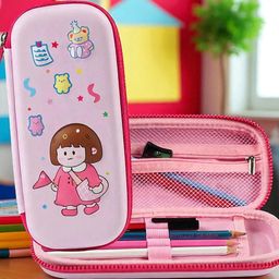 colorbee Gift Choice Pink Cartoon Girl Pencil Pouch for Birthday Surprise for Daily Use Cartoon Characters, Cute Girl, Stars & Teddy Bear Art Polyester Pencil Box-picture-23