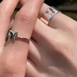 butterfly ring Stainless Steel, Silver Sterling Silver Plated Ring Set-image-19