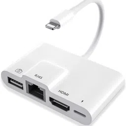 microware Digital AV Adapter HDMI 1080P / USB Camera Adapter/ RJ45 Adapter with Charging Port/4 in 1 Adapter Compatible with iPhone/iPad/TV/Monitor/Projector/Keyboard/Mouse Card Reader-30