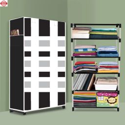 5 Shelf Foldable Collapsible Wardrobe Storage Organizer Almirah Cloth Rack PVC Collapsible Wardrobe-image-114