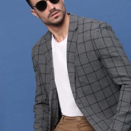 Men Checkered Single Breasted Casual Blazer-image-57