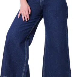 3butterflies Women Flared High Rise Dark Blue Jeans-picture-4