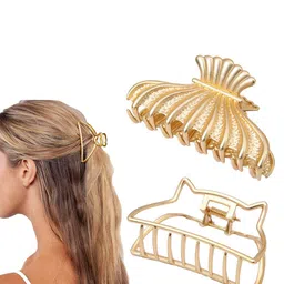 VAGHBHATT Women Gold-Toned Claw Clips Set Of 2-36