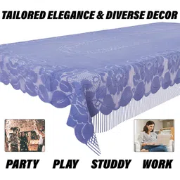 Kuber Industries Blue Net Jhalar 6-Seater Table Cover image 2