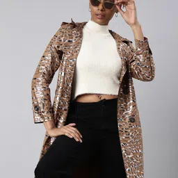 SHOWOFF Printed Double Breasted Notched Lapel Trench Coat-30