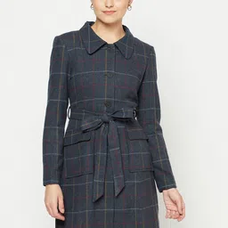 Owncraft Women Grey Checked Single-Breasted Trench Coat-picture-21