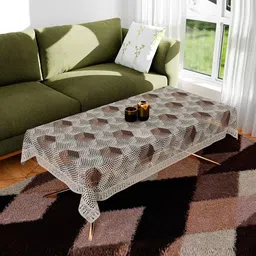 Kuber Industries Cream-color & Brown Geometric Table Cover image 2