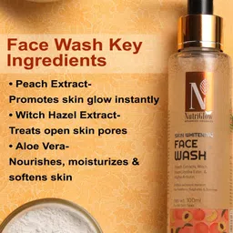 NutriGlow Advanced Organics Skin Whitening Sustainable Face Wash with Peach Extracts 100 ml image 3