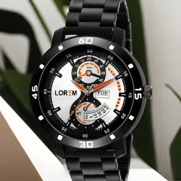 LOREM Men White Dial & Black Bracelet Style Straps Analogue Watch LR107-2
