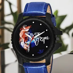 LOREM Men Black Printed Dial & Blue Leather Straps Analogue Watch LR66-0