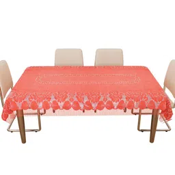 Kuber Industries Peach Coloured Net Jhalar Printed 6-Seater Table Cover-5
