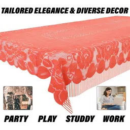 Kuber Industries Peach Coloured Net Jhalar Printed 6-Seater Table Cover image 2