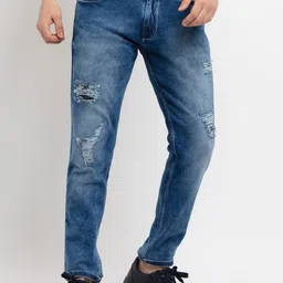 Status Quo Men Blue Slim Fit Mildly Distressed Heavy Fade Stretchable Jeans-image-85