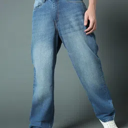 High Star Men Wide Leg Mid-Rise Light Fade Stretchable Jeans-image-86