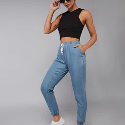 DOLCE CRUDO Merry Command Women Blue Clean Look Mid-Rise Stretchable Jogger Fit Jeans-image-12