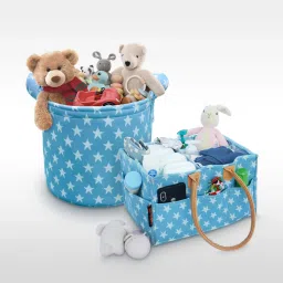 2IN1 Designer Polyester Diaper Caddy & Toy Bin Smart Combo Large Capacity (Grey-Strips)-image-42