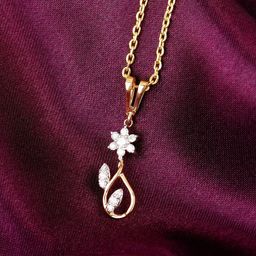 GIVA 18Kt BIS Hallmark Gold Graceful Sparkle Diamond Pendant-image-67