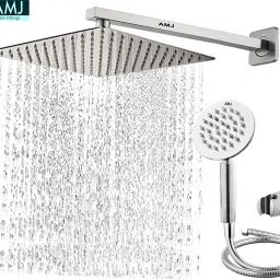 AMJ COMBO of SS304 UltraSlim High Pressure Rainfall Shower Head With Shower Fit Arm HandShower (SS),SS304 1.5mtr Tube And Hook 12X12+24Inch Arm+HandShower Set)-picture-18