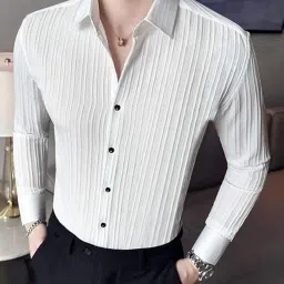 Men Regular Fit Self Design Slim Collar Casual Shirt-image-57