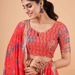 Kaizen TEXO FAB Embroidered Semi-Stitched Lehenga & Unstitched Blouse With Dupatta image 2