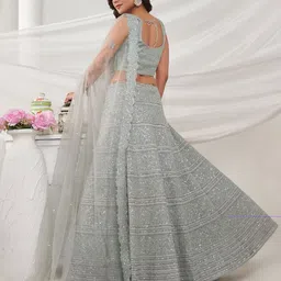 ODETTE Embroidered Sequinned Semi Stitched Lehenga & Unstitched Blouse With Dupatta image 4